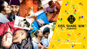 Several images of happy couples -- and a puppy and kitten -- kissing for $2000 V-Day photo contest.