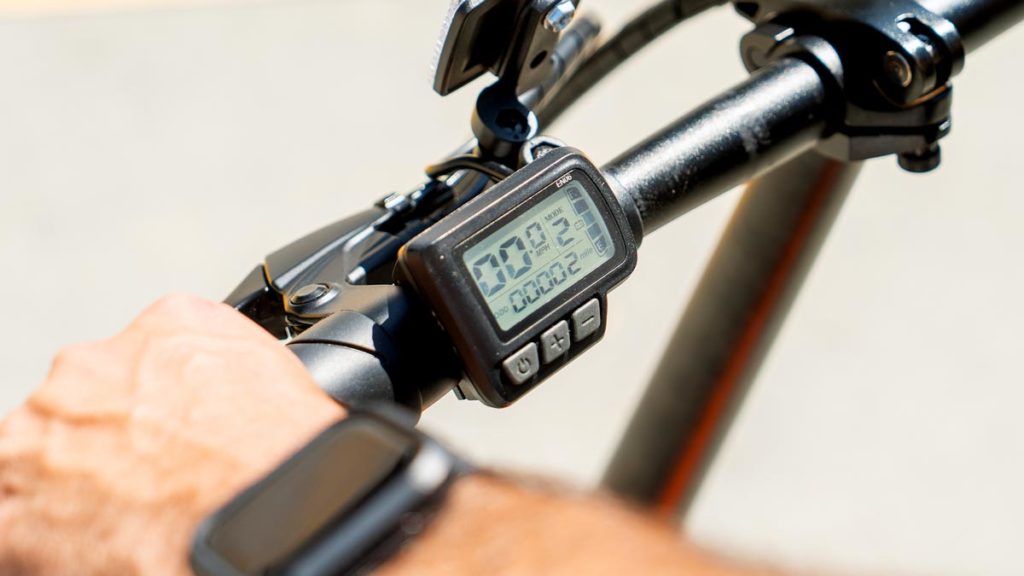 Close-up of the SWAGTRON eBike speedometer.