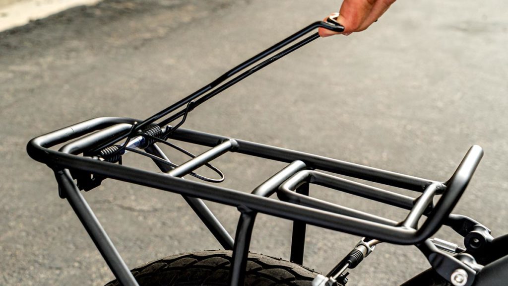 Closeup of the cargo rack of electric bike.