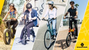 Ebike for the whole family header, featuring a split-view of 4 different SWAGTRON electric bikes