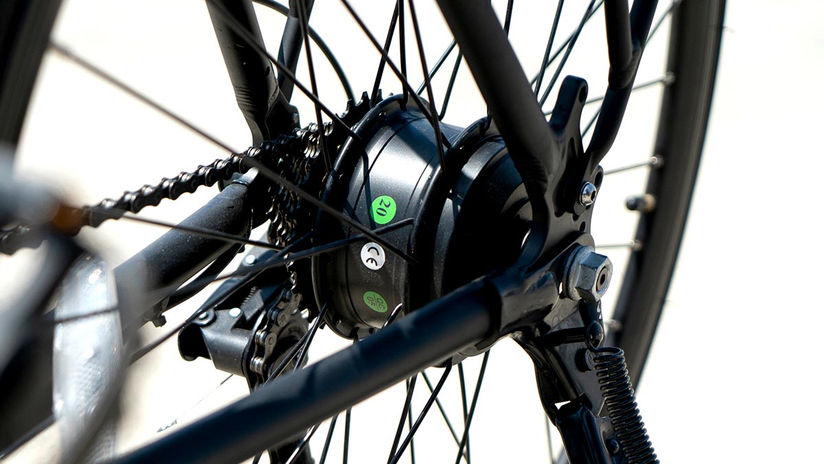 Close-up of a SWAGTRON eBike gear system.