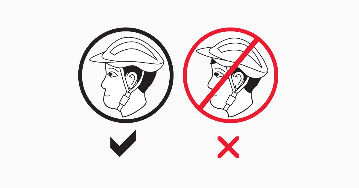 Diagram showing the correct fitting for bike helmet