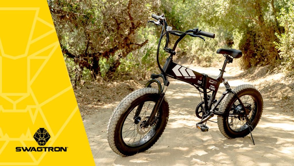 A three-quarters view of the EB8 All-Terrain Electric Mountain Bikes from SWAGTRON.