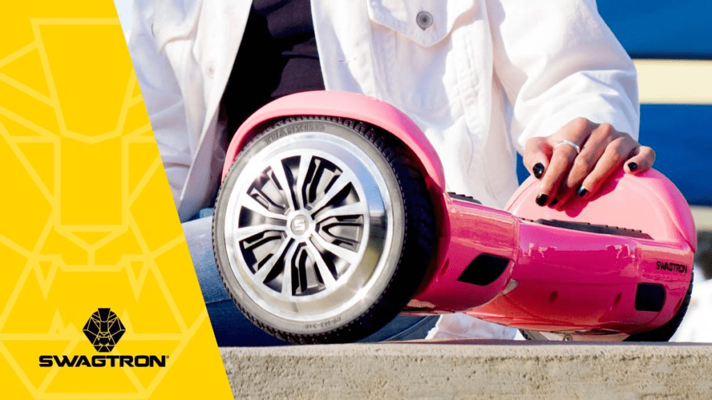 Closeup of a pink swagBOARD T1 hoverboard.